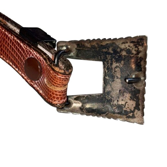 Vintage Falconhead Brown Leather Silver Belt Sz 34 Original Embossed Snakeskin - Picture 5 of 10